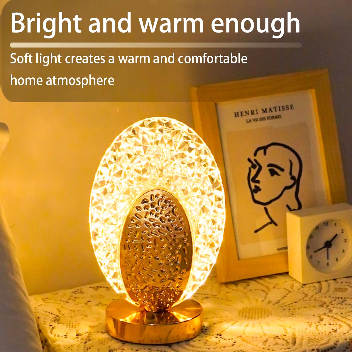 Portable Oval Crystal LED Table Lamp with Touch Sensor