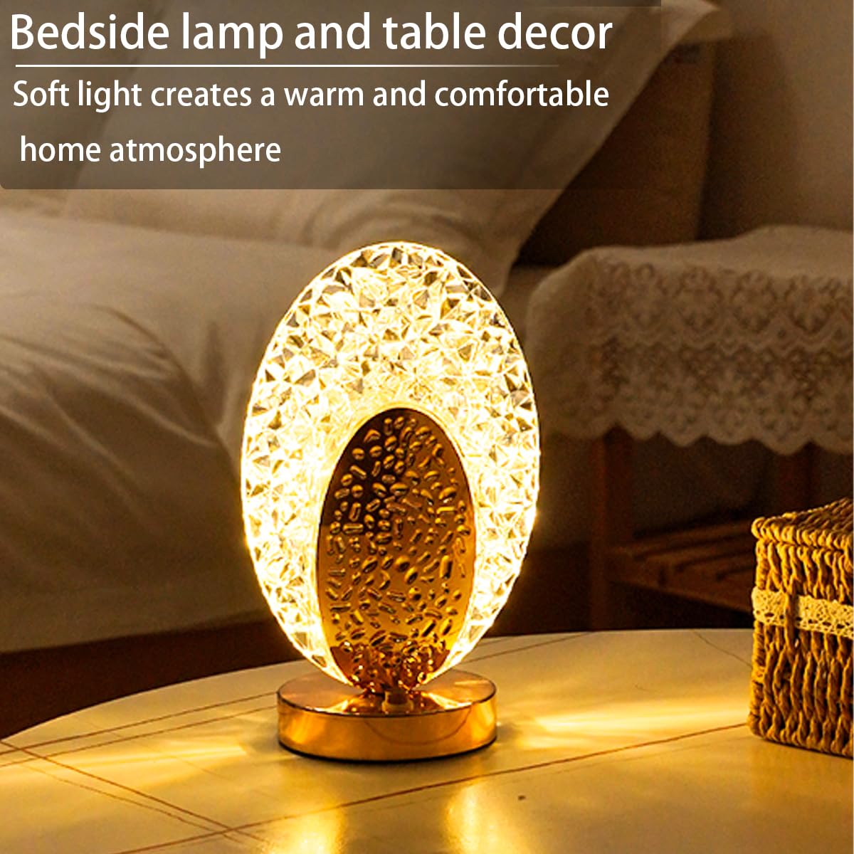 Portable Oval Crystal LED Table Lamp with Touch Sensor